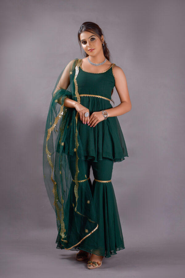 Pure Georgette Bottle Green Garara Suit