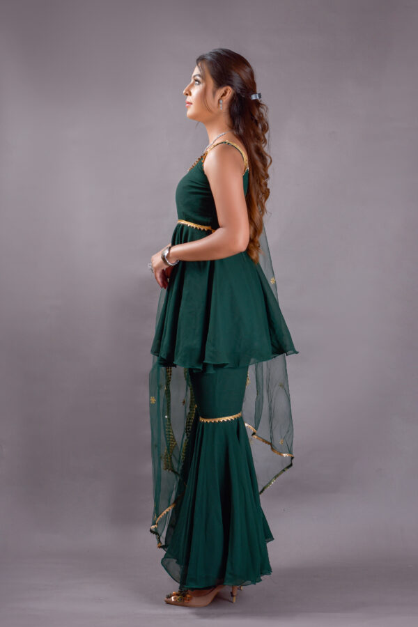 Pure Georgette Bottle Green Garara Suit