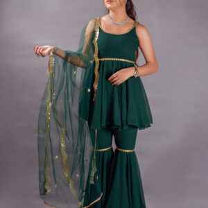 Pure Georgette Bottle Green Garara Suit