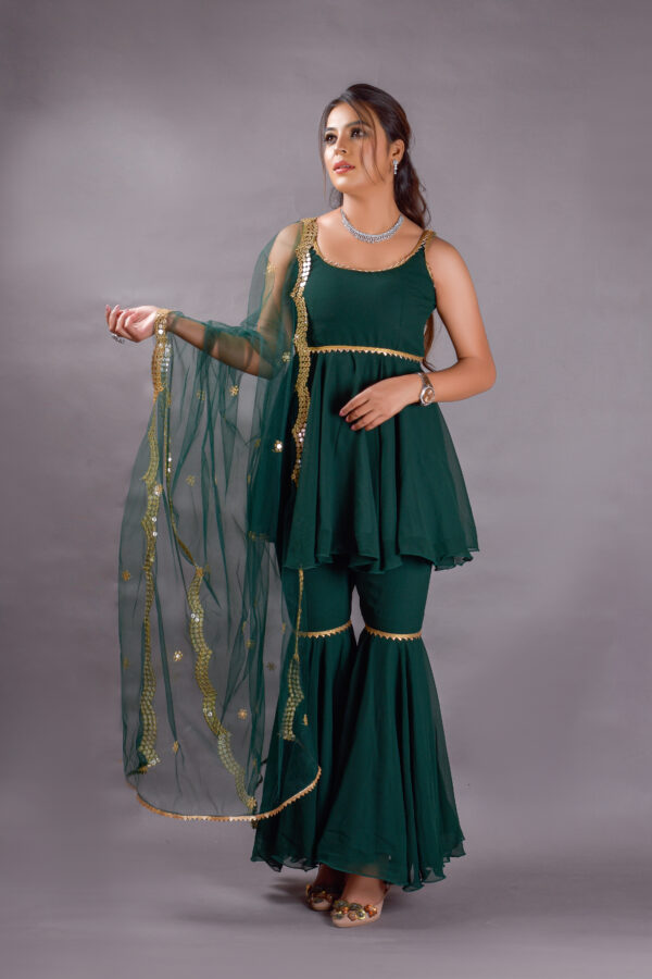 Pure Georgette Bottle Green Garara Suit