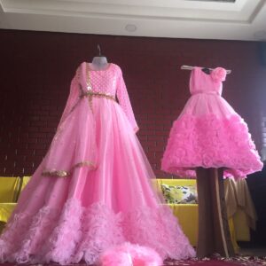 Pink Flowery Fantasy Mother-Daughter twinning Partywear Gown