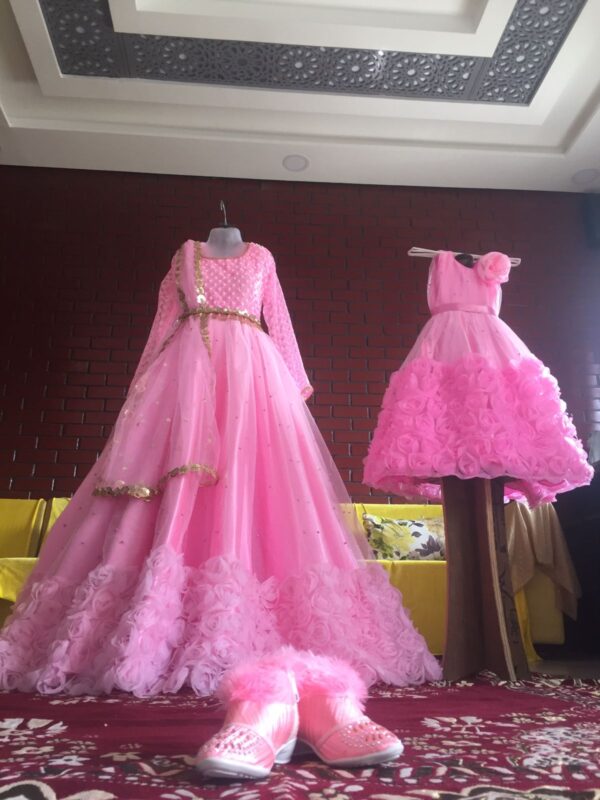 Pink Flowery Fantasy Mother-Daughter twinning Partywear Gown